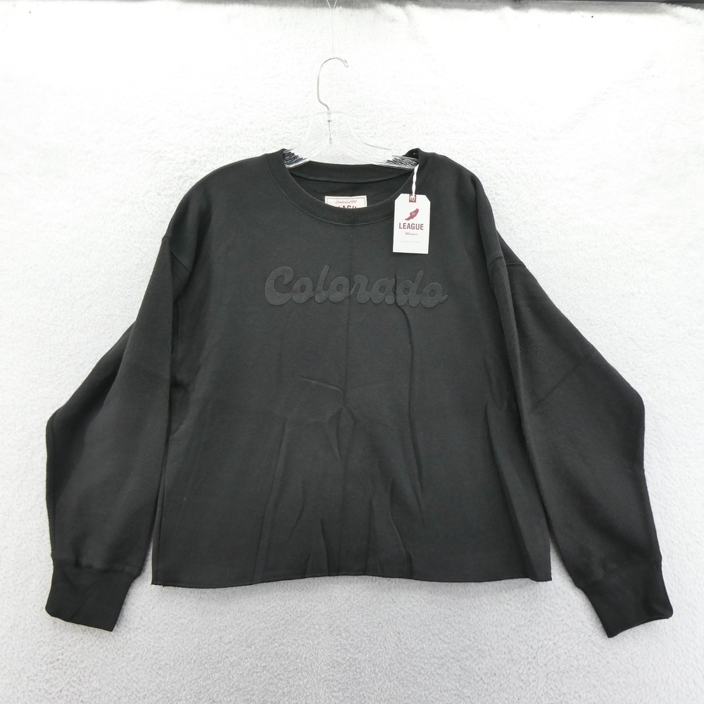 League Sweatshirt Womens Medium Colorado Black Fleece Cropped Cotton Blend